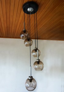 Mid-Century, vintage, hanglamp, glass, bollen, fume, lamp, suspension, chandelier
